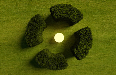 a circular hedge in the grass