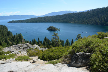 SOUTH LAKE TAHOE, CALIFORNIA, USA - AUGUST 21, 2019: Emerald Bay on Tahoe Lake