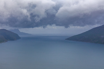 Beautiful Norwegian landscape. view of the fjords. Norway ideal fjord reflection in clear water