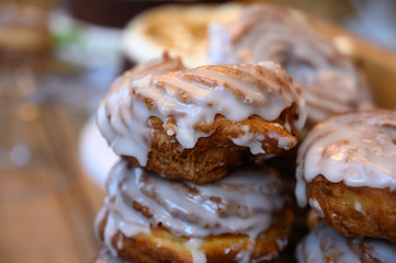 Scottish cream choux buns with white icing close up