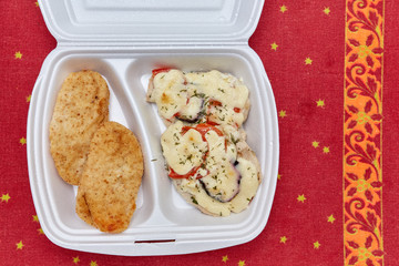 homemade food in a white box