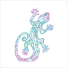 Gradient illustration of a lizard with an ornament inside. Ancient reptile.