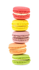 Tasty colorful macaroon isolated on a white background. Cake macaron. Sweet and colorful dessert.