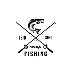 Fototapeta premium Fishing Logo Badge Illustration, Ideal For Fishing Club, Tournament, Restaurant, Fashion Apparel Patch, Sticker, Sign, Event, And Many Other Fishing Related Activities, Fishing Vintage