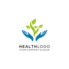 Healthy life vector logo template, Healthy - vector logo template illustration. Man figure on leaves. Ecological and biological product concept sign. Ecology symbol. Human character icon