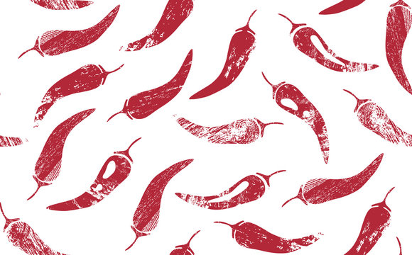 Seamless Pattern with Red Hot Chilly Peppers. Mexican Food Theme. Vector illustration.