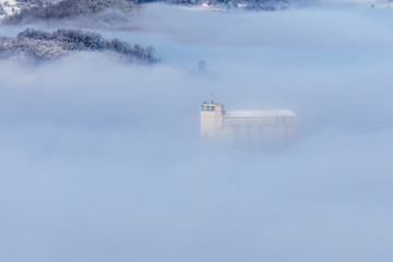 food factory in the fog