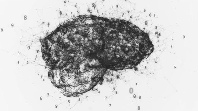 Digital animation numbers in brain shape on white background