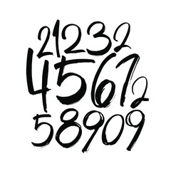 Obraz premium vector set of calligraphic acrylic or ink numbers. ABC for your design, brush lettering on a white background