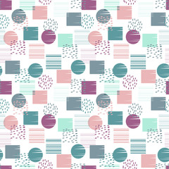 Abstract geometric seamless pattern with circles and squares. Colorful abstract geometric design, raster version