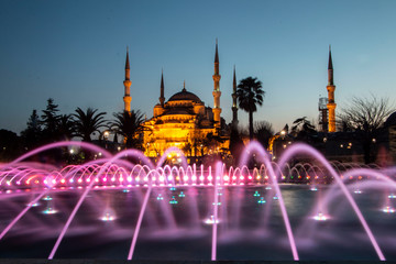 ISTANBUL, TURKEY - JANUARY 1, 2019:  Park in Sultanahmet Square with the fountain, in Istanbul,...