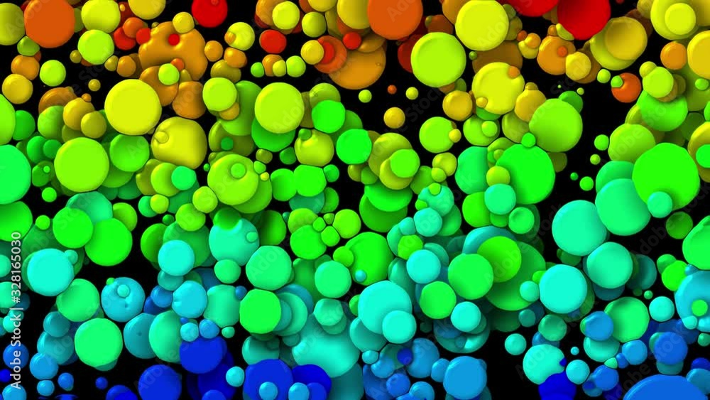 Poster 4k looped seamless abstract background, beautiful multi-colored circles in flat style like paint bub