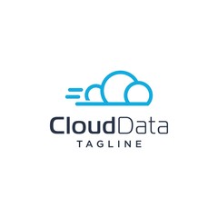 blue sky line art of cloud storage logotype data share logo vector