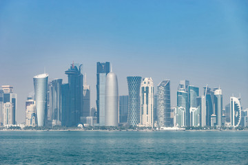 Fototapeta na wymiar Panoramic view of modern skyline of Doha. Concept of wealth and luxury