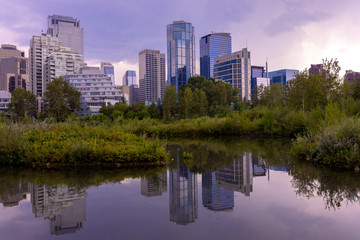 Fototapeta na wymiar Calgary City on Water Reflections