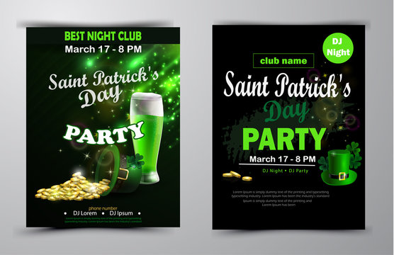 Irish holiday Saint Patrick s Day. Party poster, disco night placard