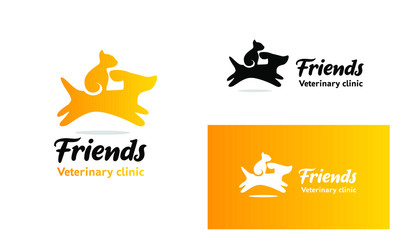 The logo for the pet store. Cat and dog, friends. Hilarious sign for veterinary medicine