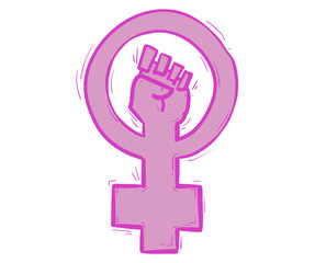 Female fist with a cross. Women rights symbol. International Woman Day. Sisterhood symbol. Feminism power. 