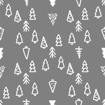 Xmas Seamless pattern with Christmas Tree hand drawn art design vector illustration.