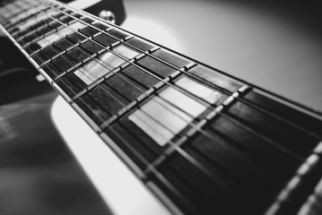 electric guitar in the stage light . black and white