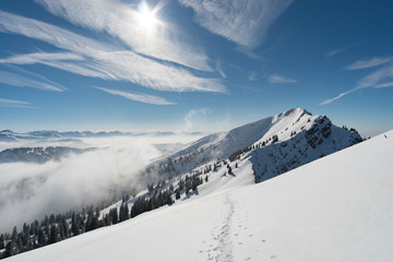 Snowshoe tour on the Hochgrat in the Allgau