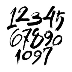 set of calligraphic acrylic or ink numbers. ABC for your design, brush lettering on a white background