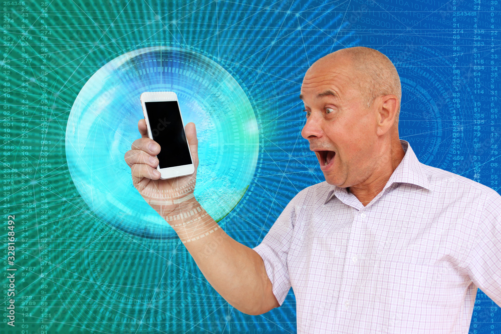 Poster businessman on blurred background using 5g network interface 3d