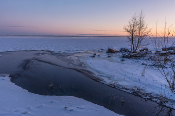 Sunny day February 29, 2020 on the shores of the Gulf of Finland.