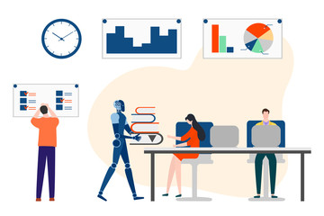 Vector Robot People Job Teamwork Partnership AI