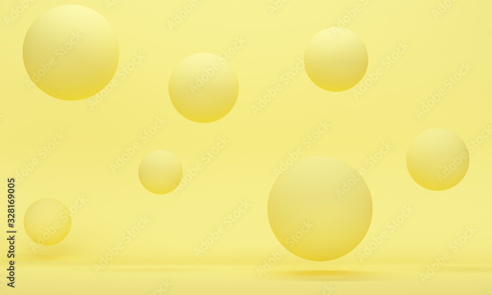 Wall mural Yellow abstract background with flying spheres. 3d rendering - Wall murals