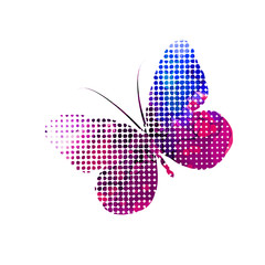 Purple flying butterflies in watercolor. Mixed media. Vector illustration