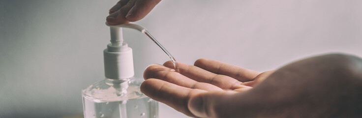 Hand sanitizer alcohol gel rub cleaning hands for hygiene prevention of coronavirus virus pandemic...