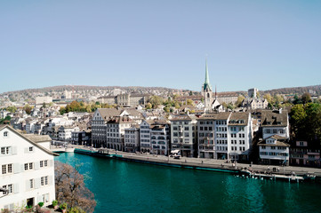 Fototapeta na wymiar Zurich panorama view with river Limmat