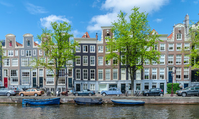 Beautiful architecture of Dutch houses on Amsterdam Canals Netherlands