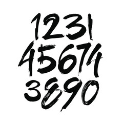 vector set of calligraphic acrylic or ink numbers. ABC for your design, brush lettering on a white background