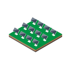 Isometric solar panels. Alternative energy. Vector illustration