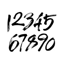 Obraz premium set of calligraphic acrylic or ink numbers. ABC for your design, brush lettering on a white background