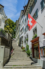 Stairs leading to Lindenhof hill, Zürich, Switzerland.	