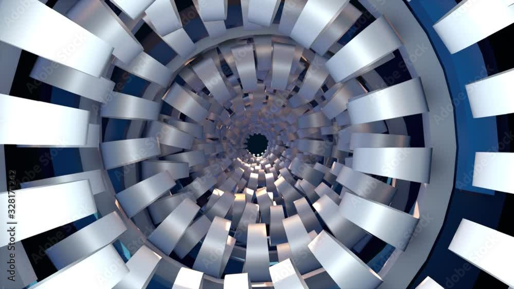 Poster computer generated technological tunnel. 3d rendering abstract backdrop. inside a spiral corridor sp