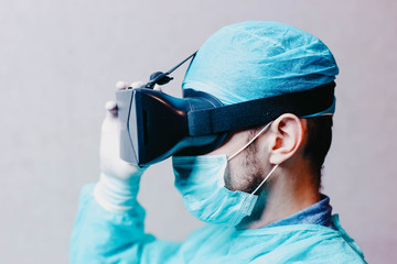 scientist doctor with augmented reality glasses 3D VR.