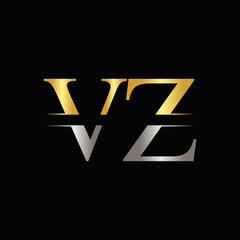 Creative Letter VZ Logo Vector Template With gold and Silver Color. VZ Logo Design