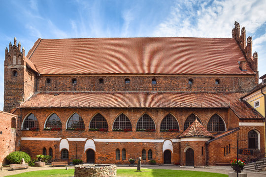 Courtyard of the medieval, Gothic Castle of Warmian Bishops in Olsztyn, Warmian-Masurian Voivodeship, Poland.