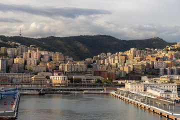 Panoramic view port of Genoa in a summer day, Italy