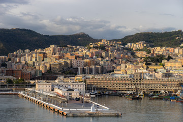 Panoramic view port of Genoa in a summer day, Italy