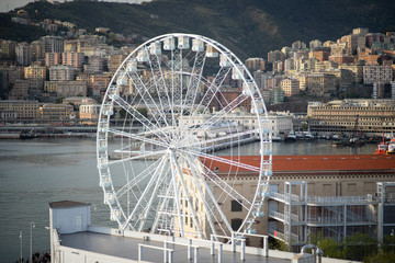 Genoa at the ancient port the Ferris wheel view from the air