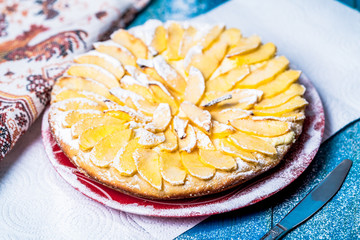 Apple pie on a wooden table
