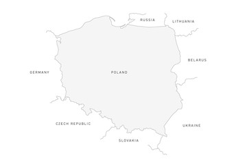 Poland map isolated on white background. Vector thin line border map of Polska.