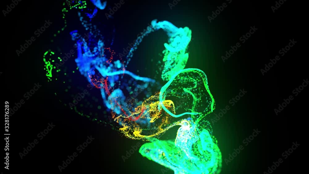 Aufkleber injection of fluorescent multicolor ink in water in 4k. 3d render of glow particles in ink flow. lum