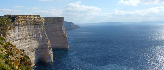 Panoramic view of Sanap Cliffs, Gozo, Malta