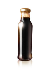 Glass bottle  of soy sauce isolated on white background